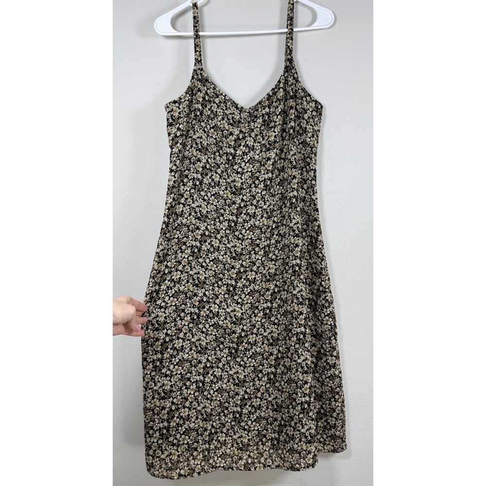 Vtg Old Navy Midi Slip Dress Womens 10 Black Floral 90s Y2K Grunge Dark Romantic - Picture 3 of 8